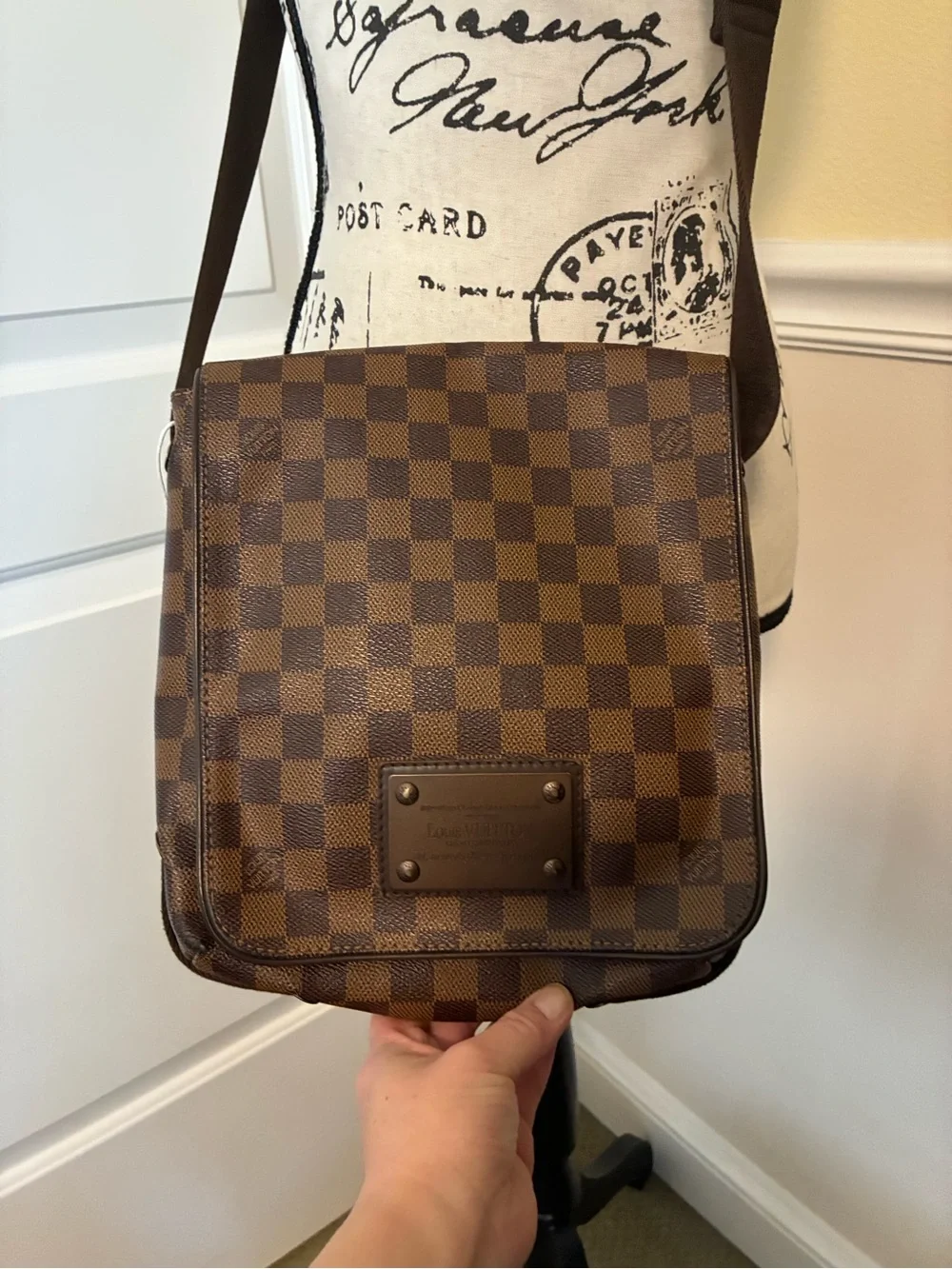 Louis vuitton damier ebene brooklyn unisex crossbody messenger bag with COA